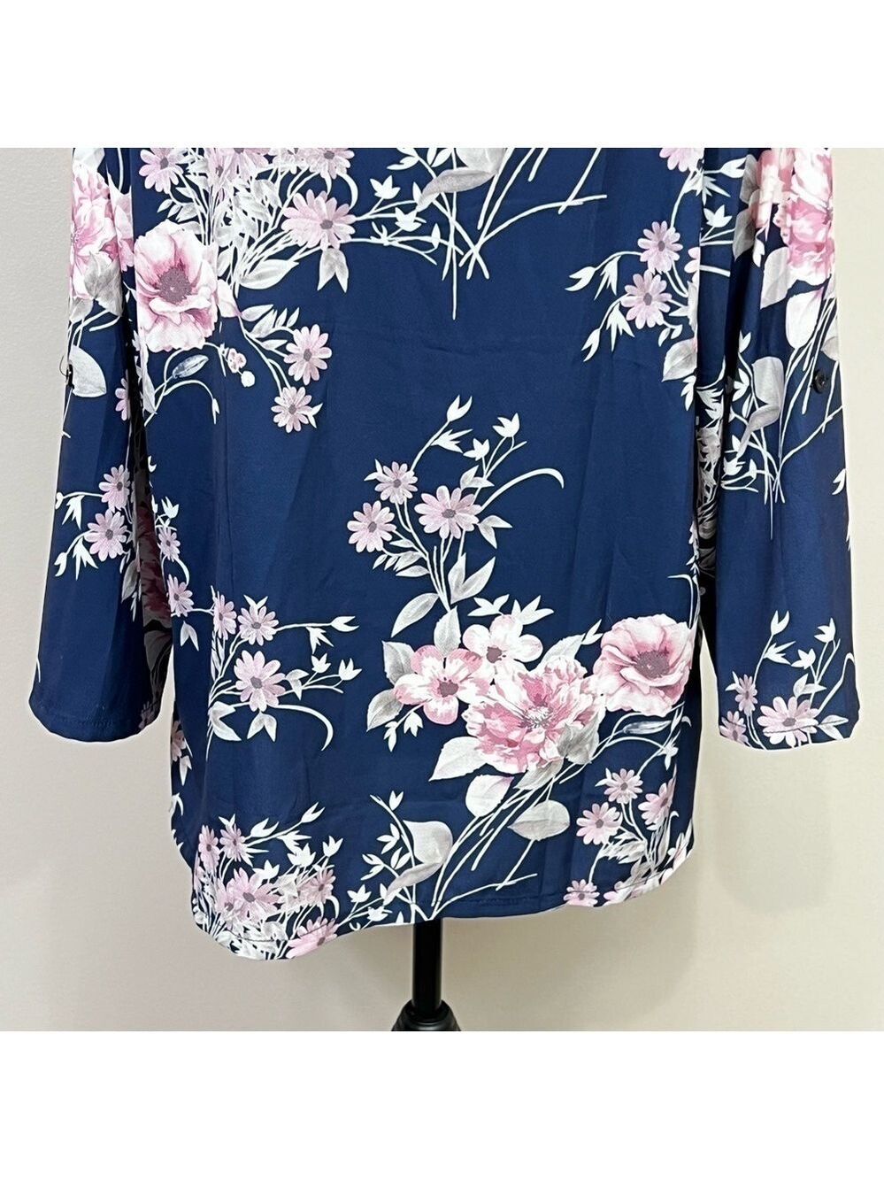 Women Long Sleeve Shirt Tunic Tops Flower Print Blouse Shirts Blue Pink Size XL - Picture 8 of 11